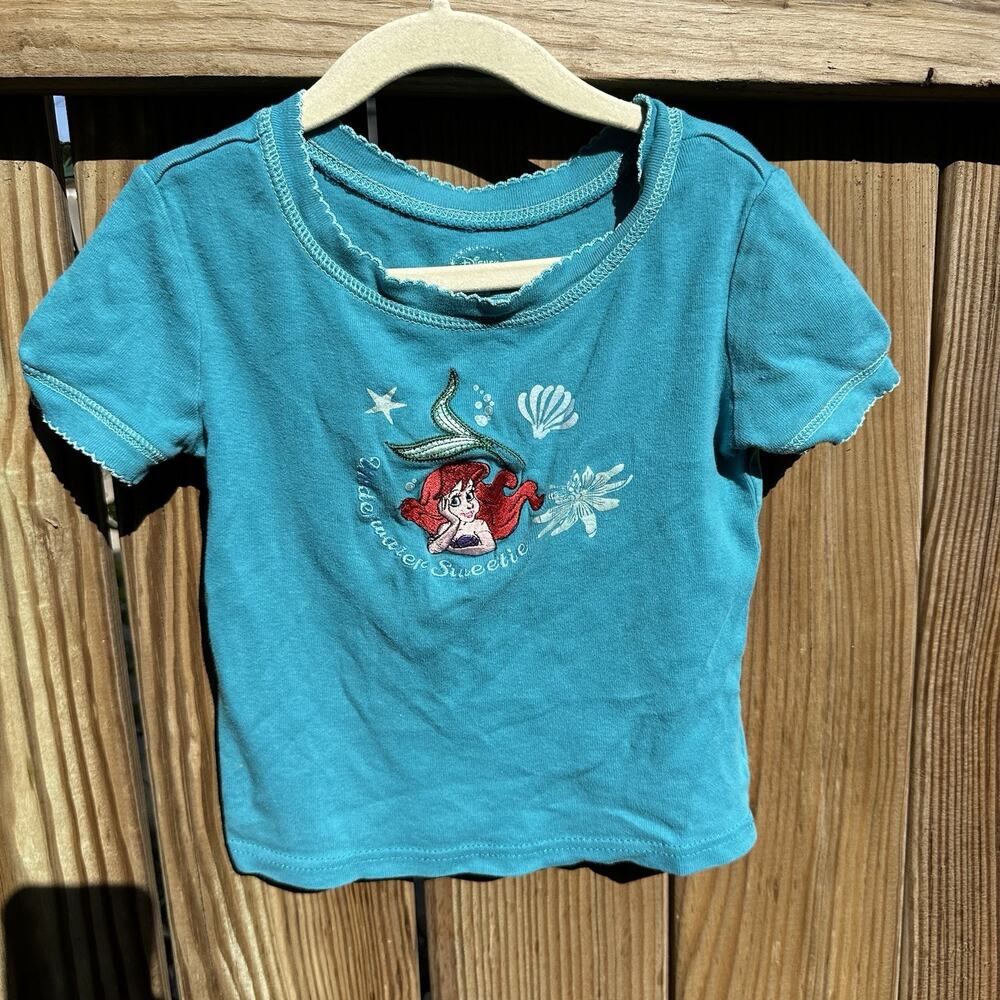 Vintage 90s‎ Disney Store The Little Mermaid Shirt Girls Size 5 Embroidered Blue